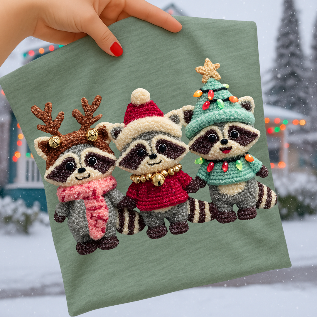 Christmas Raccoons FAUX Yarn