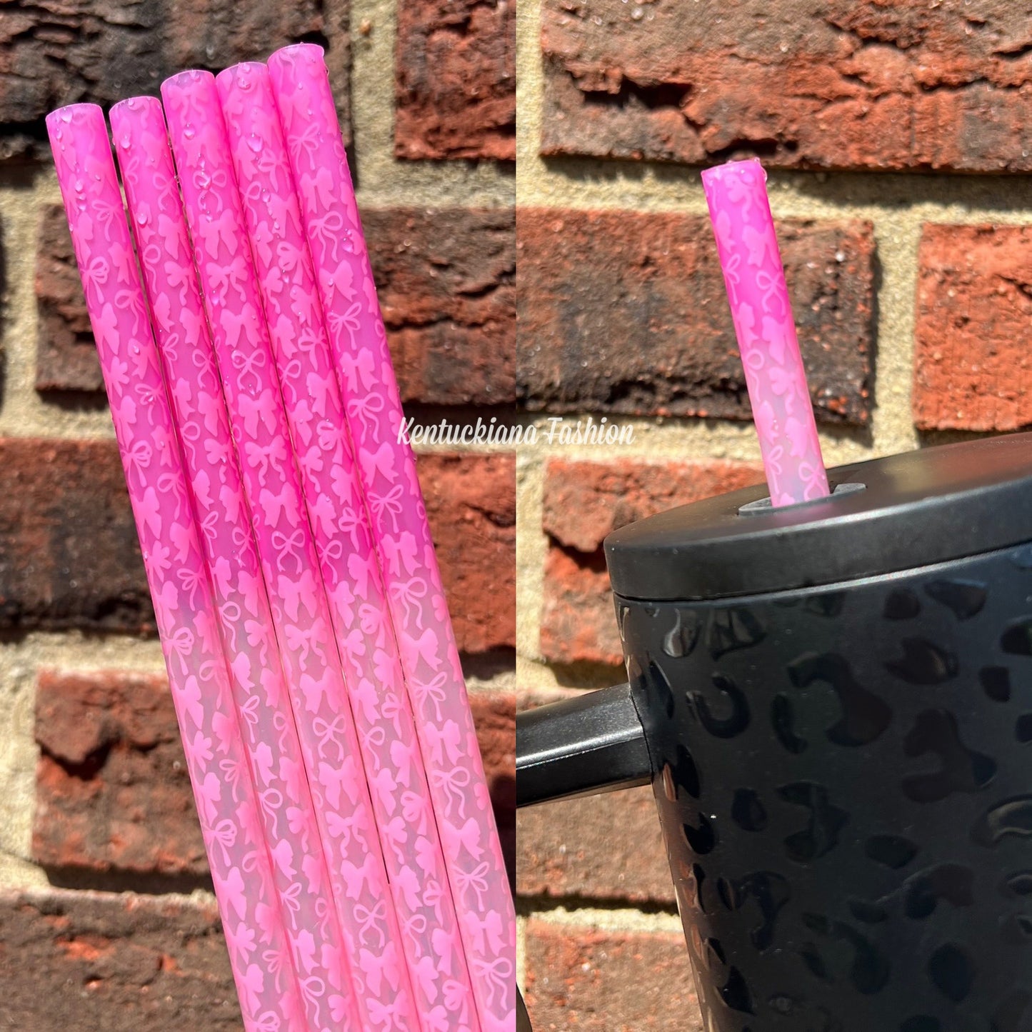 Color Changing Pink Bows Straw