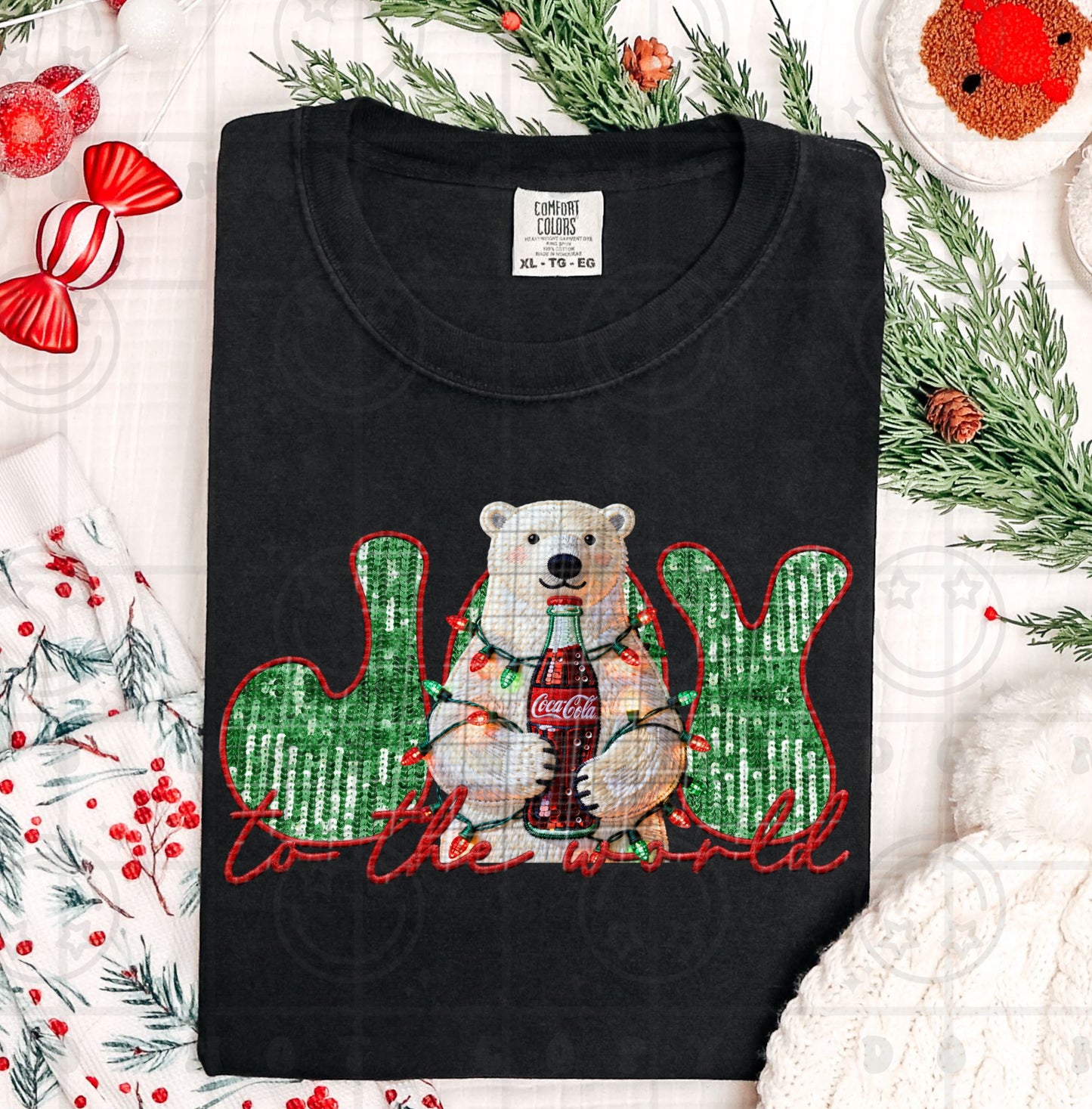 Joy to the World Bear FAUX Embroidery & Sequin
