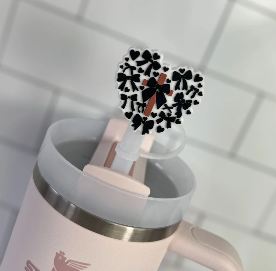 Coquette Cross Heart Black Straw Topper