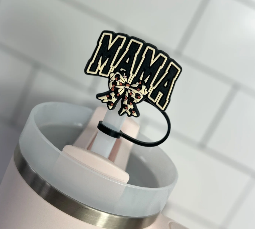 Mama cheetah bow Straw Topper