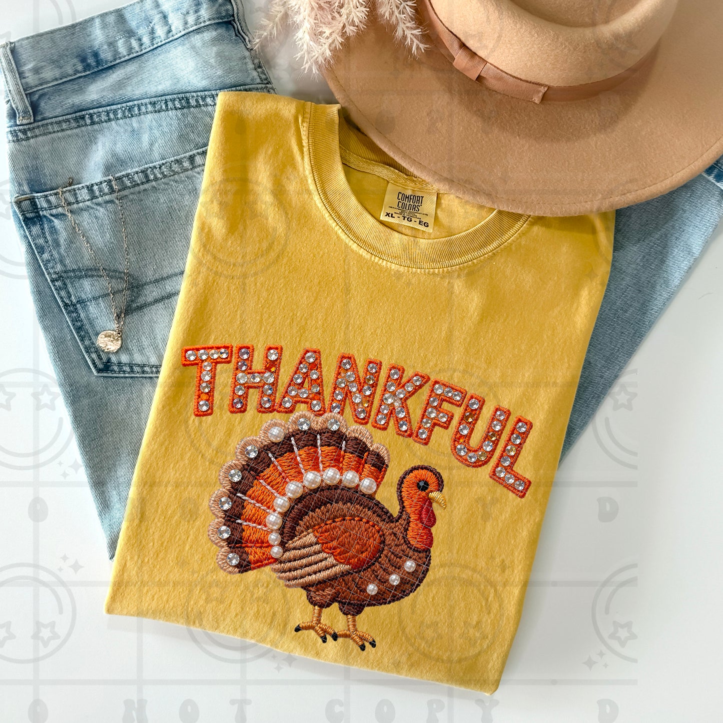 Thankful Turkey FAUX Embroidery & Rhinstone