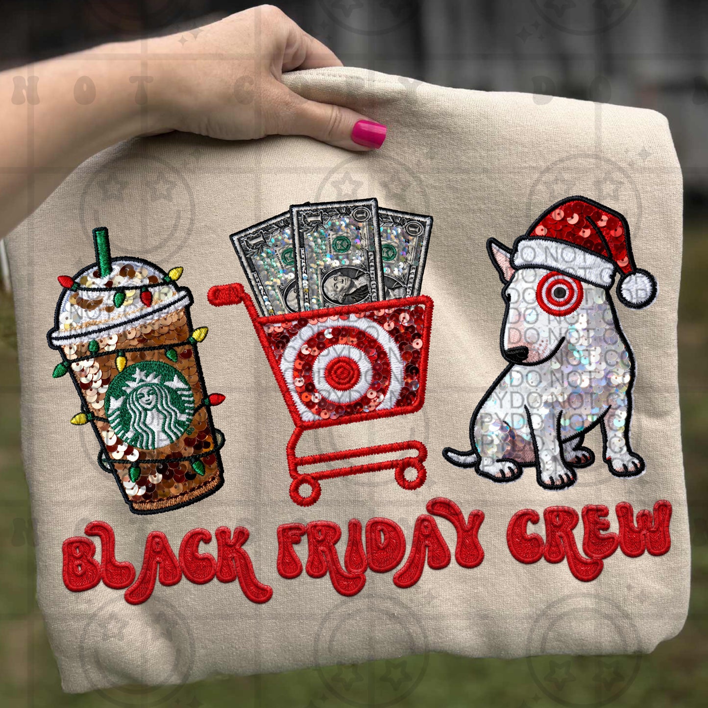 Black Friday Crew FAUX Embroidery & Sequin
