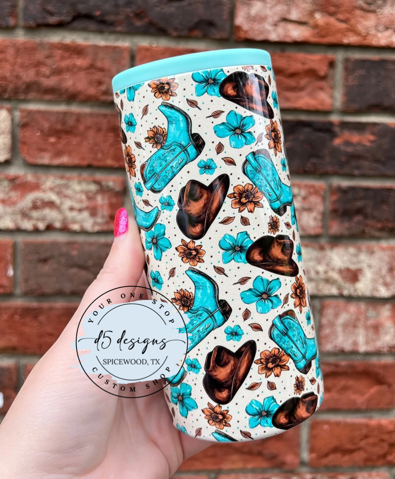 Teal Cowgirl Boots Skinny Koozie