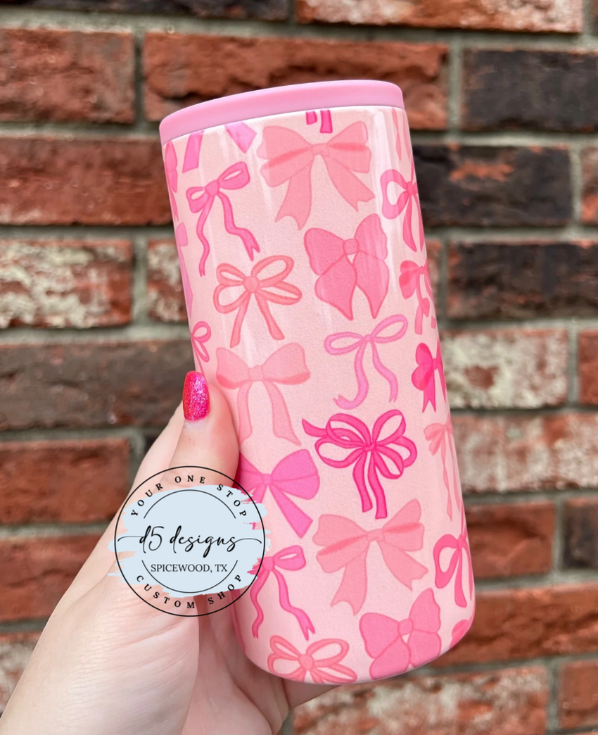 Pink Bows Skinny Koozie