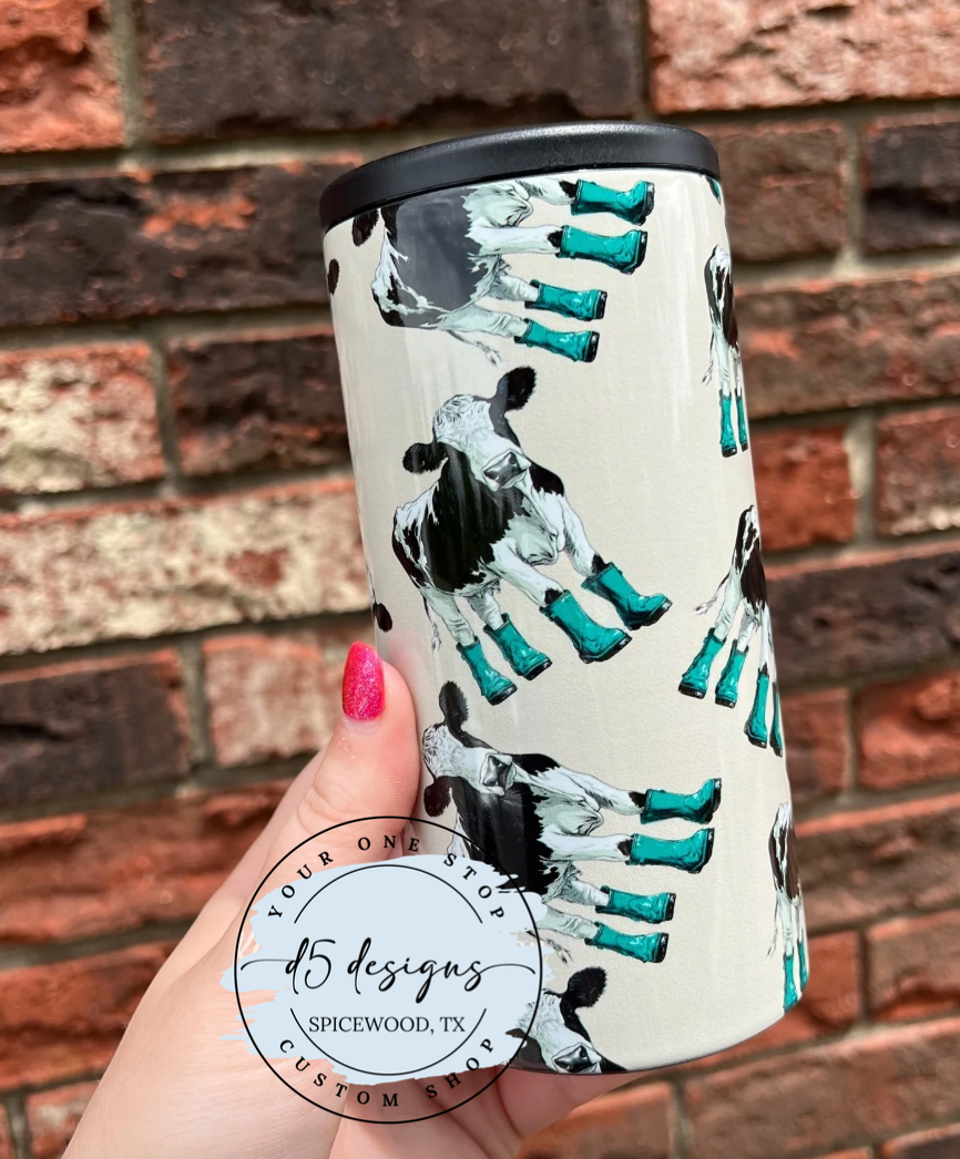 Cow in Rainboots Skinny Koozie