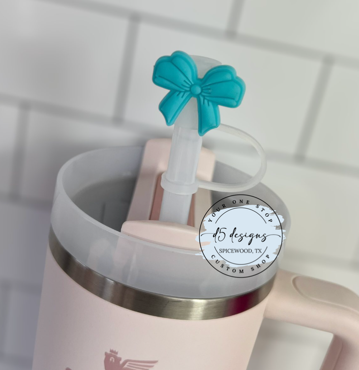 Teal Bow Straw Topper