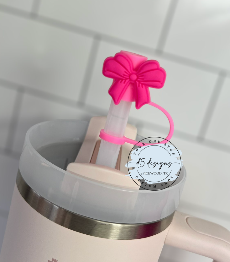 Pink Bow Straw Topper