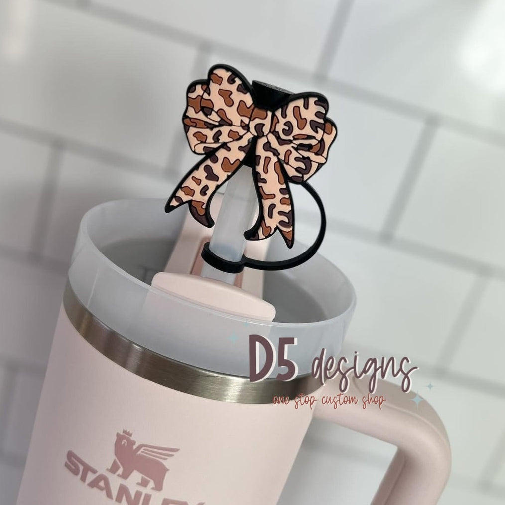 Cheetah Bow Straw Topper