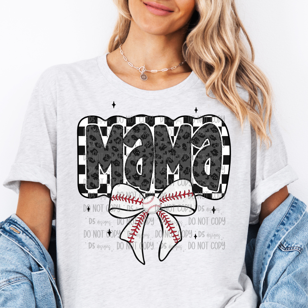 Baseball Mama Checkered Bow