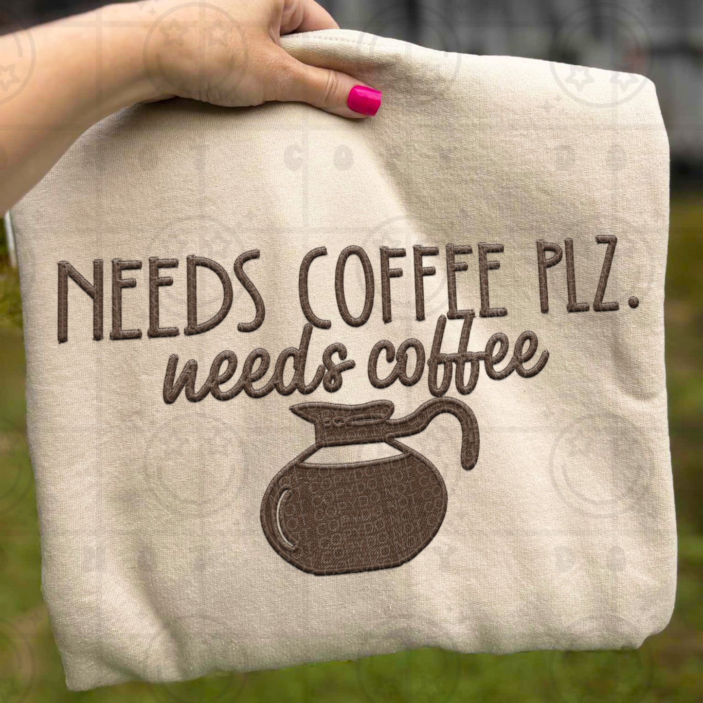Need Coffee Please FAUX Embroidery