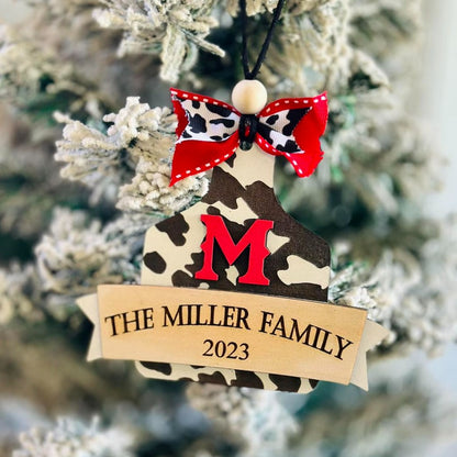 Cow Tag Family Ornament