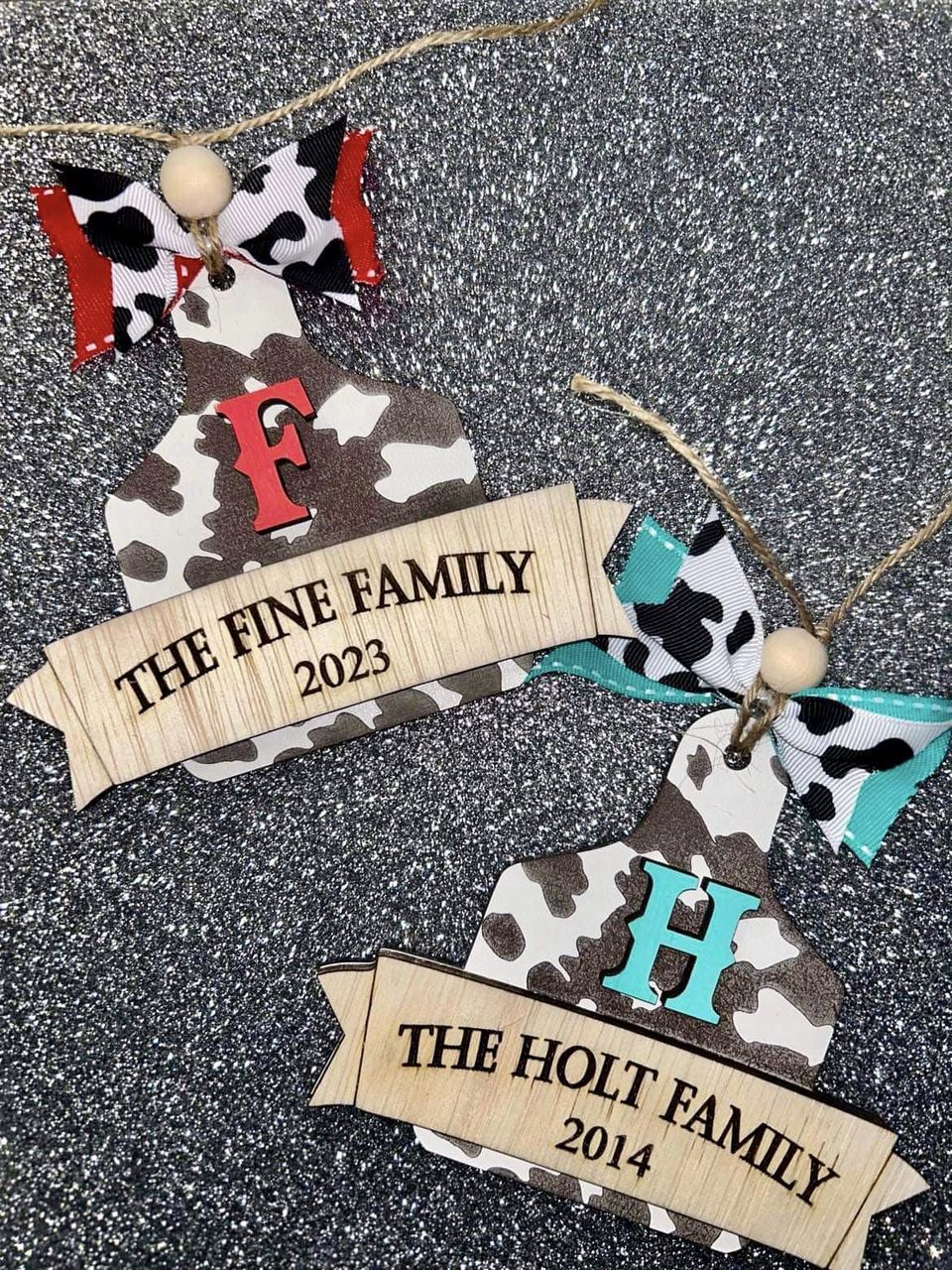 Cow Tag Family Ornament