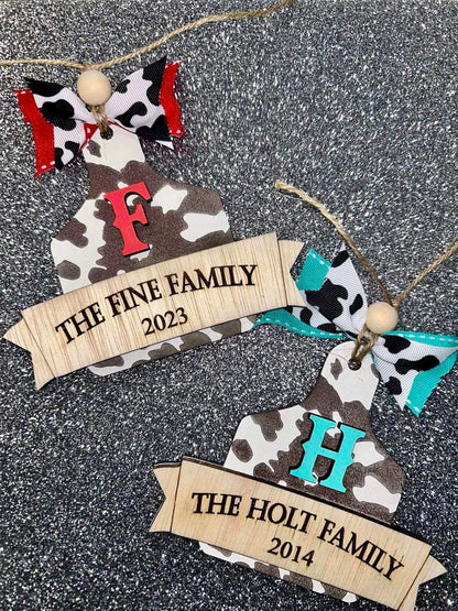 Cow Tag Family Ornament