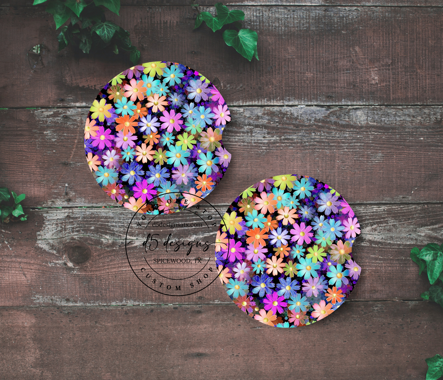 Floral Neoprene Car Coasters (1)