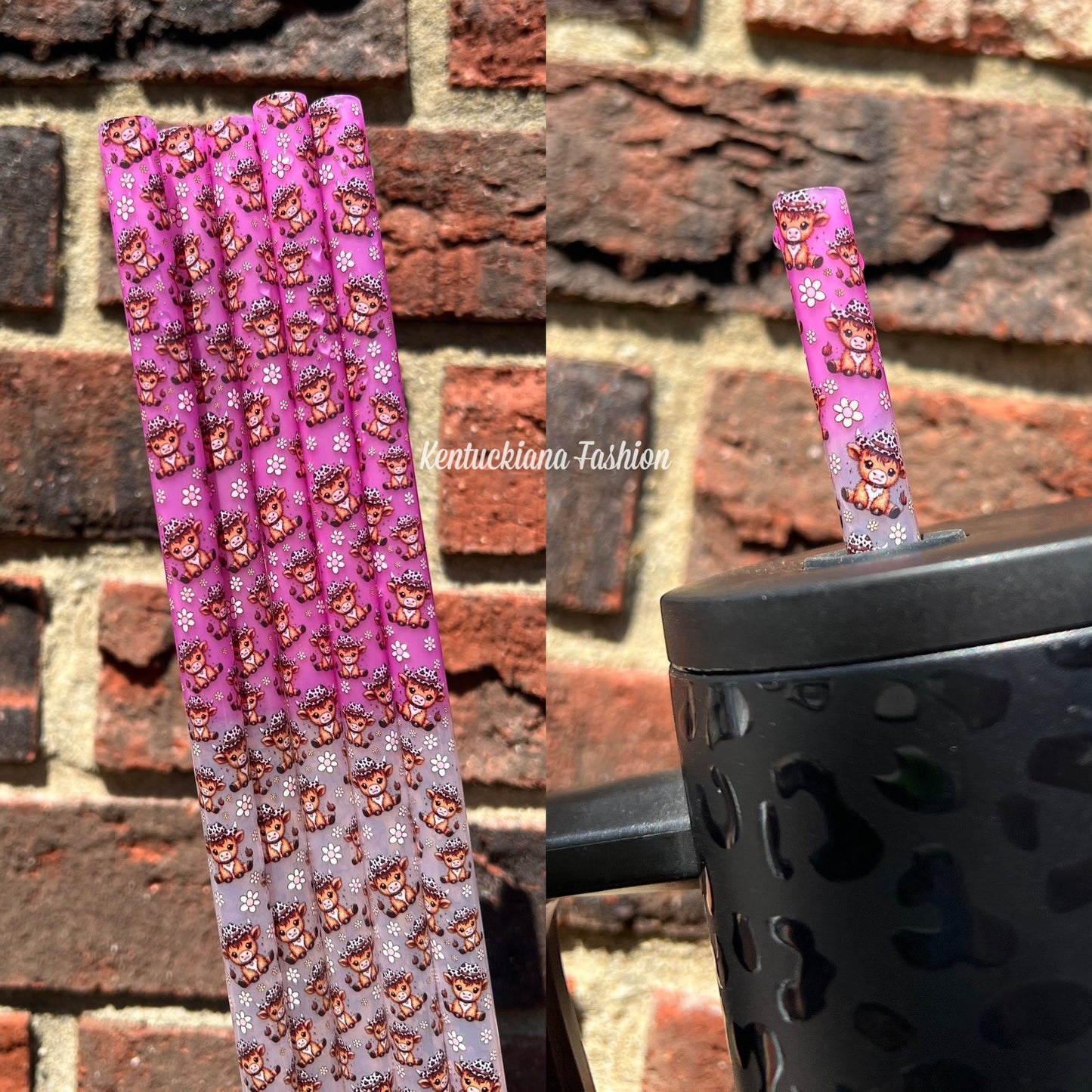 Color Changing Pink Highland Cows Straw