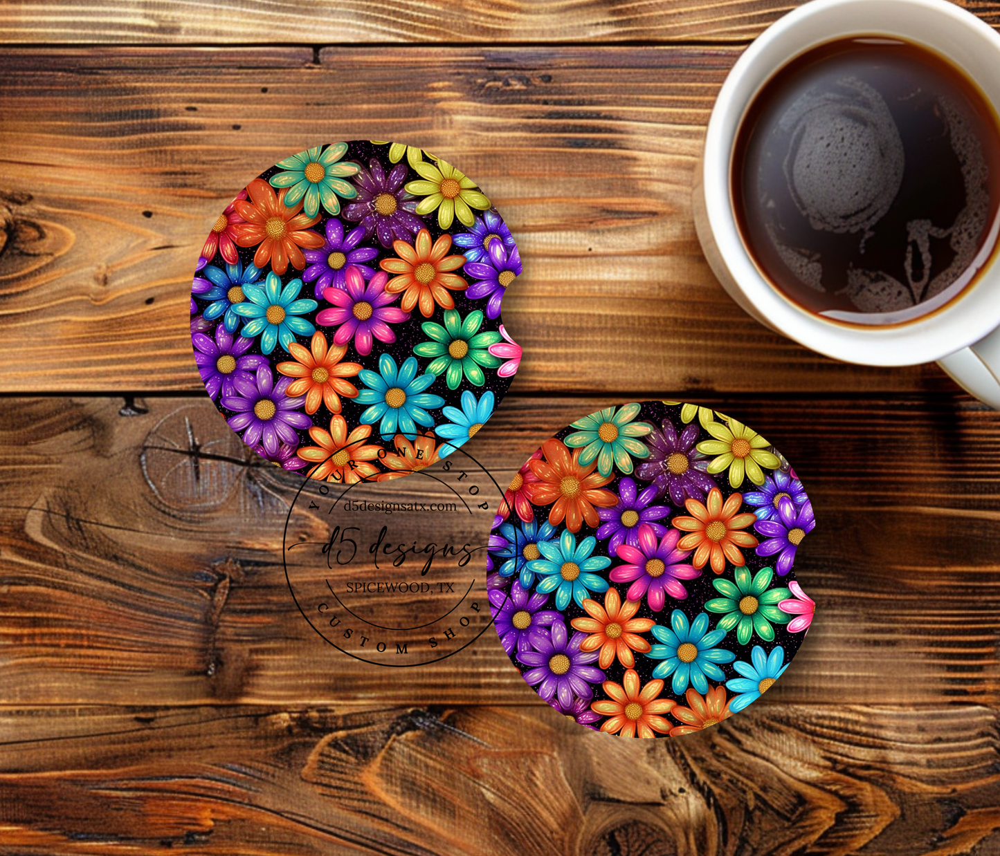 Floral Neoprene Car Coasters (1)