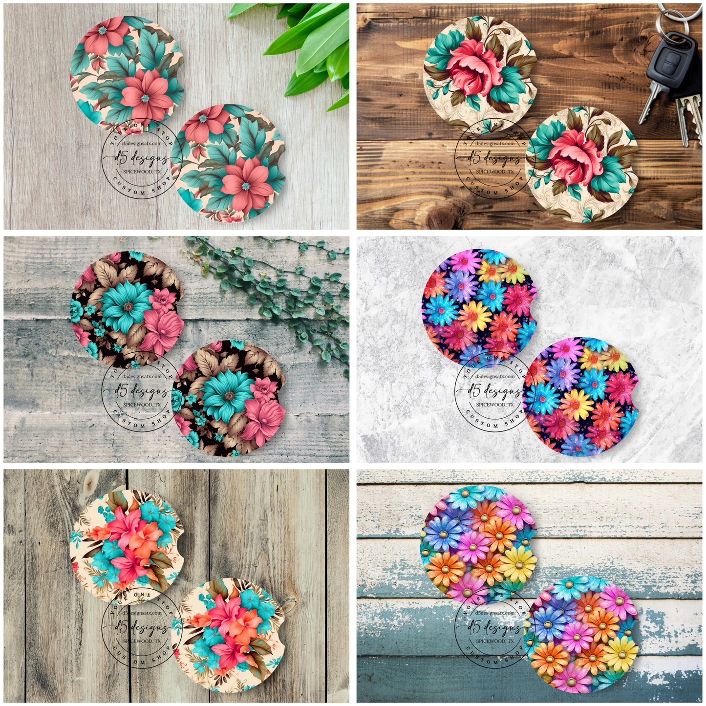 Floral Neoprene Car Coasters (3)