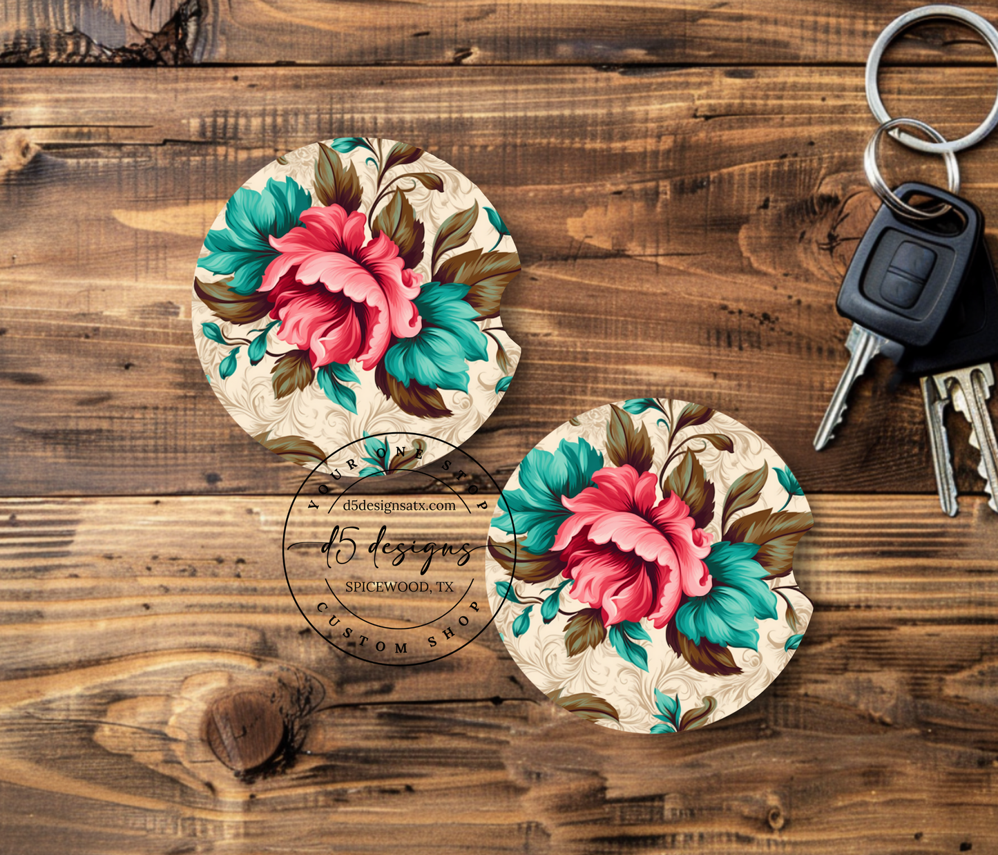 Floral Neoprene Car Coasters (3)