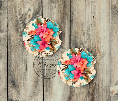 Floral Neoprene Car Coasters (3)