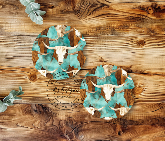 Skull Teal/Brn Car Coasters