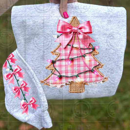 FAUX Burlap Pink Tree with Lights