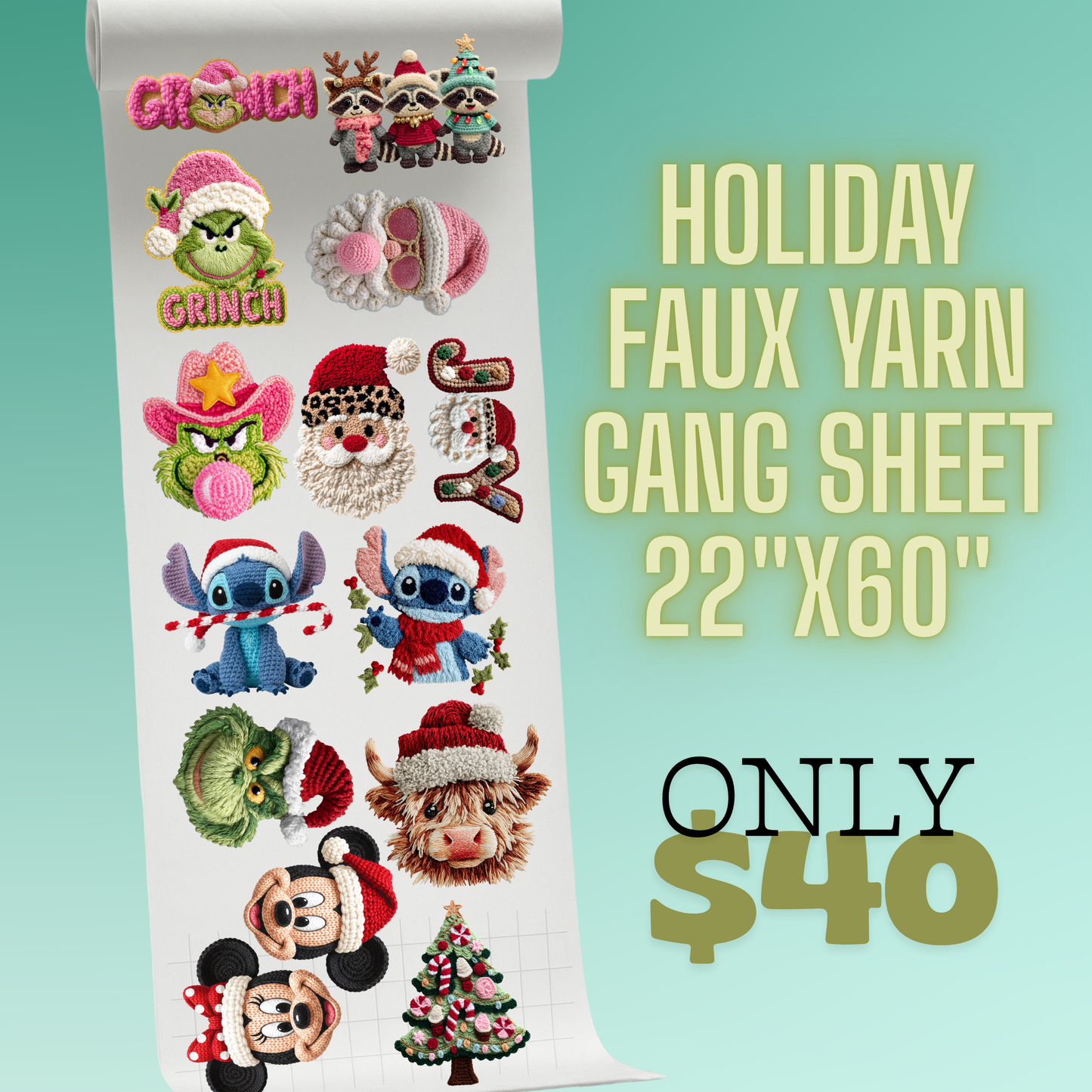 Holiday Faux Yarn Gang Sheet