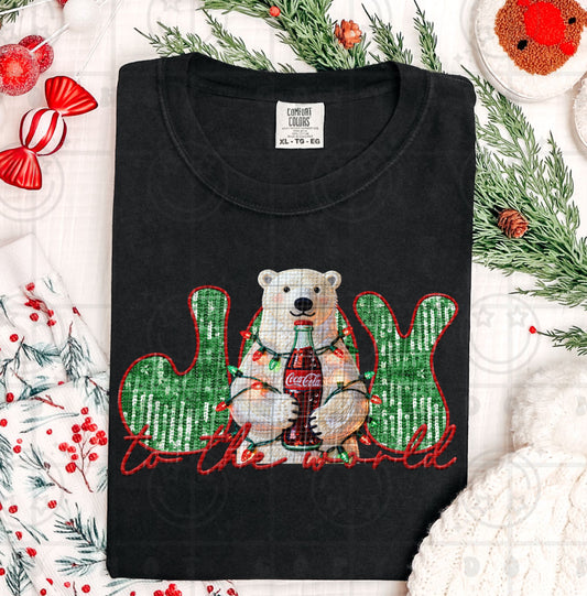 Joy to the World Bear FAUX Embroidery & Sequin