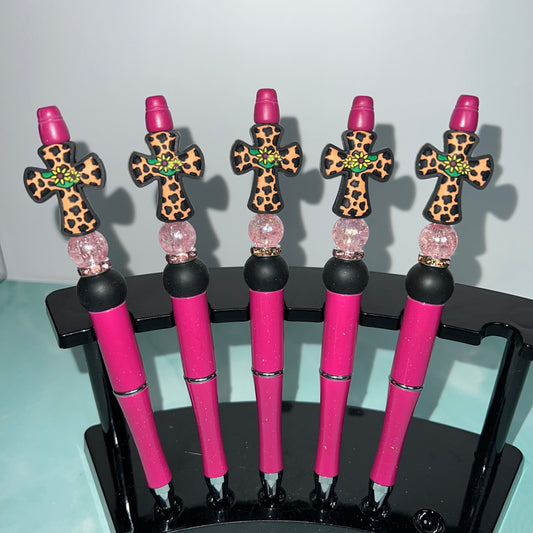 Leopard Cross Beaded Pens