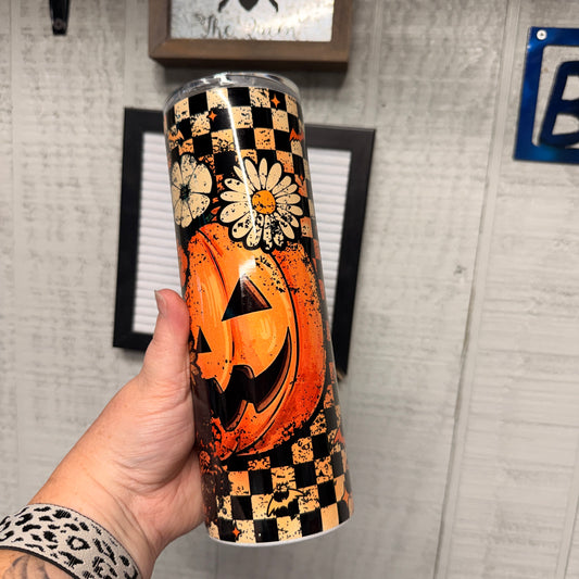 Checkered Pumpkin Holographic Tumbler