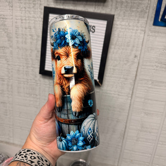 Blue Floral Highland Holographic Tumbler