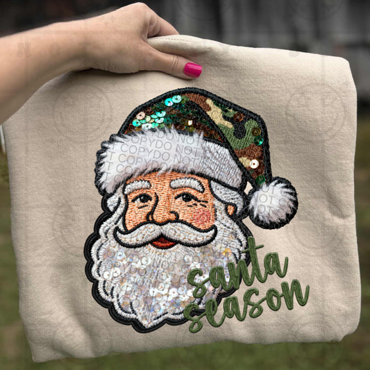 Santa Season Camo FAUX Embroidery & Sequin