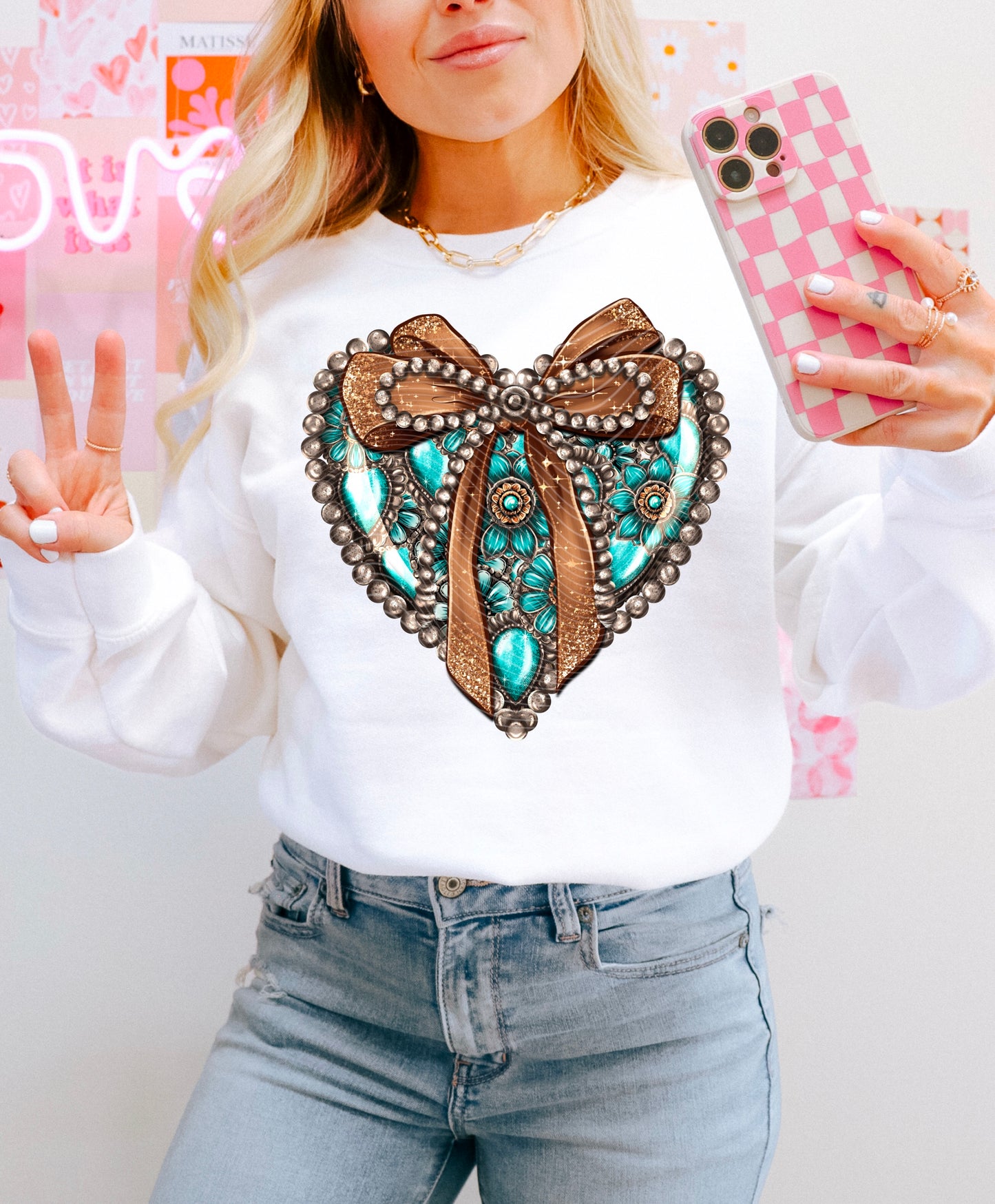 Turquoise Concho Heart (w/sleeve option)