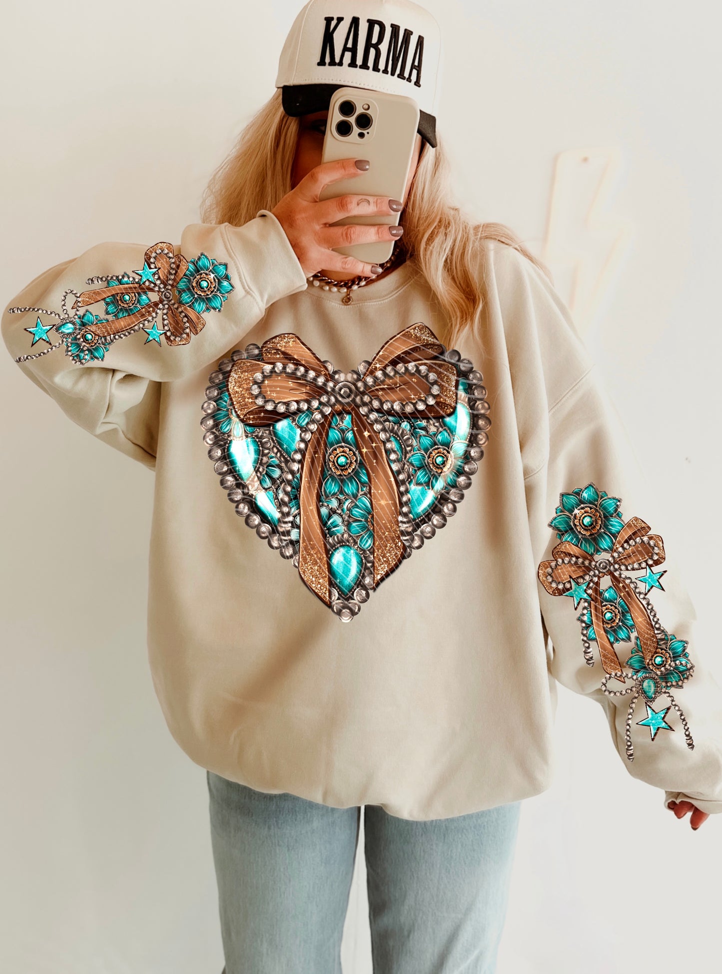 Turquoise Concho Heart (w/sleeve option)