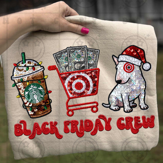 Black Friday Crew FAUX Embroidery & Sequin