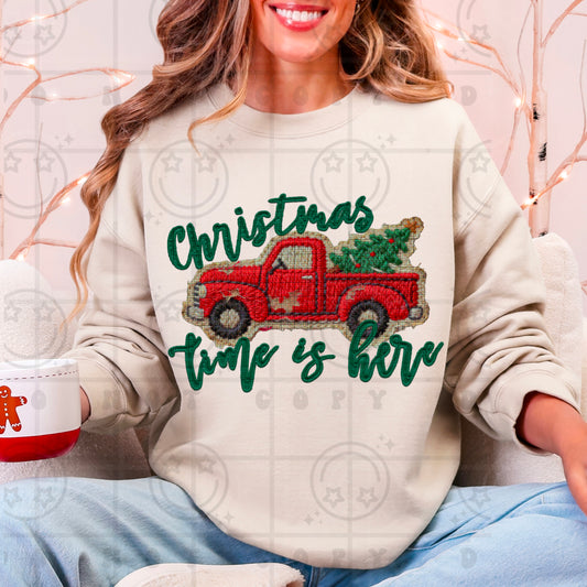 Christmas Time Is Here Vintage FAUX Burlap