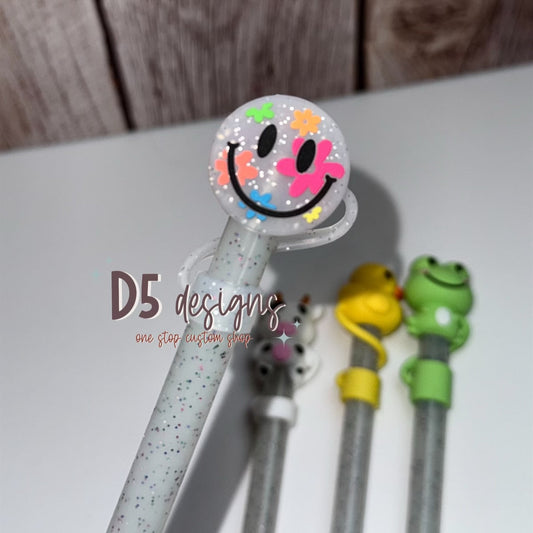 Neon Hippy Happy Face Straw Topper