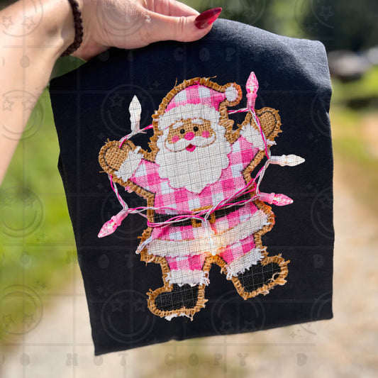 FAUX Burlap Pink Santa with Lights