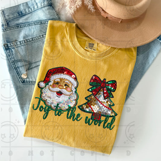Joy to the World Santa FAUX Embroidery & Sequin
