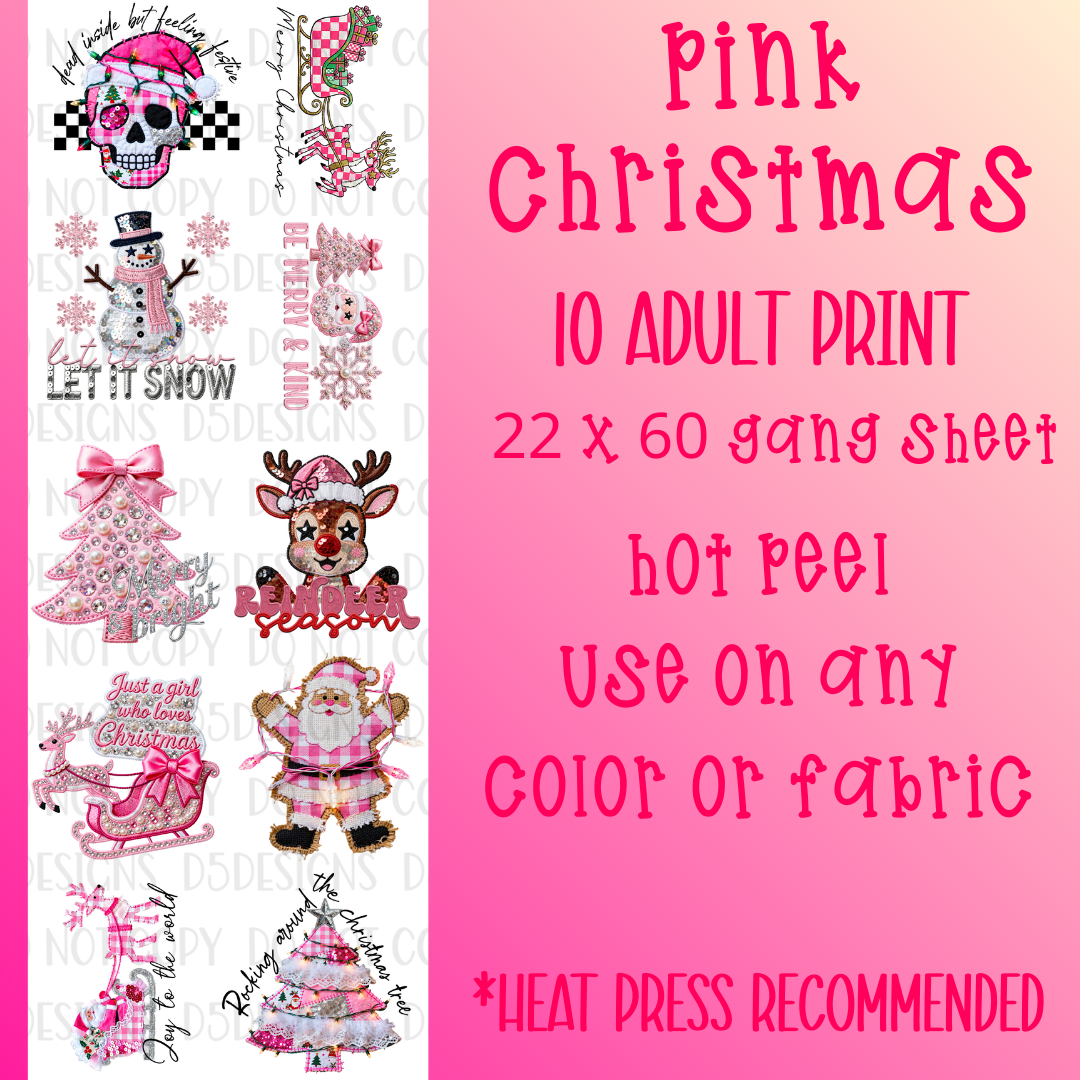 Pink Christmas Pre-Made Gang Sheet