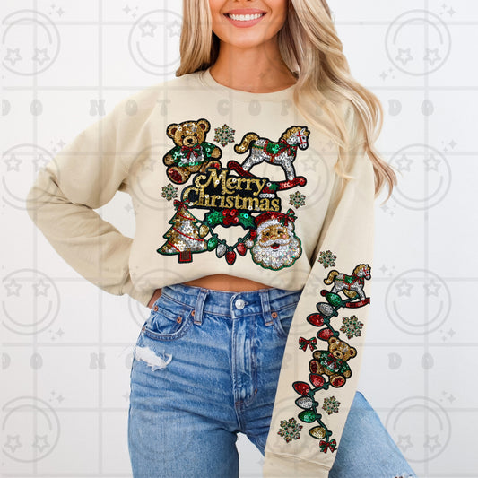 Vintage Merry Christmas FAUX Embroidery & Sequin
